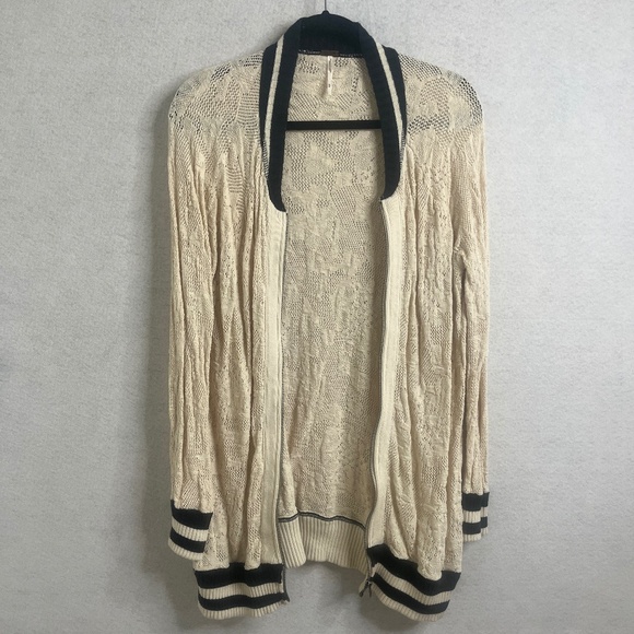 Free People Sweaters - Free People Lace Knit Zip Cardigan Sweater M | Boho Varsity Style